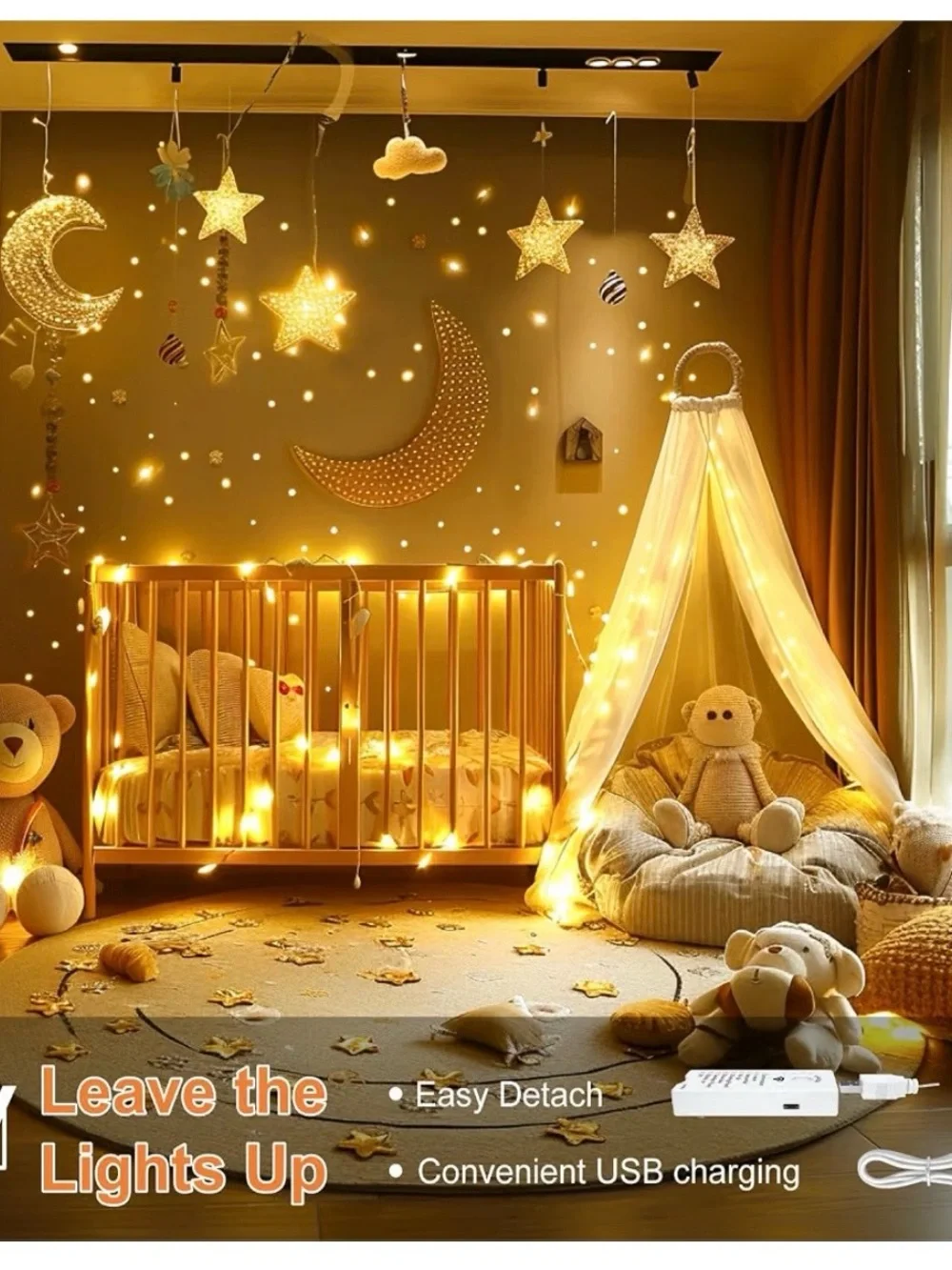 4 Pack Rechargeable Fairy String Lights 50 LED Warm White 8 Modes Timer USB